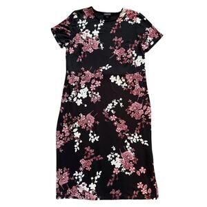 J. Jill Wearever Dress women's sz M Medium Black Pink Floral Shift long Stretch
